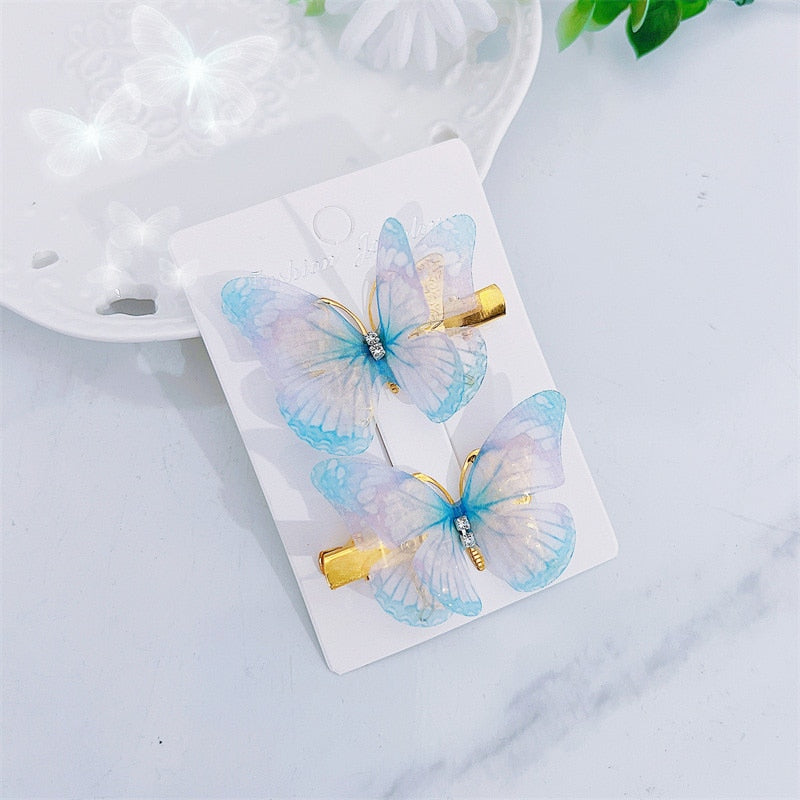 2PCS New Fashion Temperament Butterfly Baby Girls Hairpins Cute Hair Clips Kids Headwear Children Hair Accessories