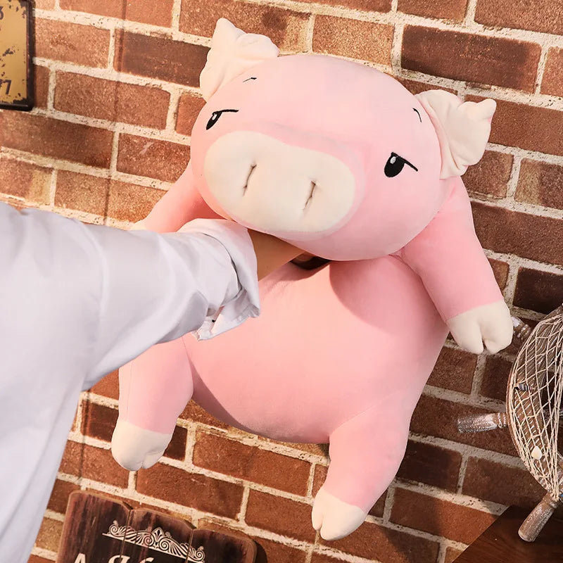 40~110cm Squishy Pig Stuffed Doll Lying Plush Piggy Toy White/Pink Animals Soft Plushie Hand Warmer Blanket Kids Comforting Gift