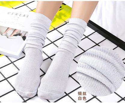 Bright Sparkling Women's socks Fashion Glitter Shiny Sock Sweet Cute golden silver socks Spring Autumn Breathable Soxs