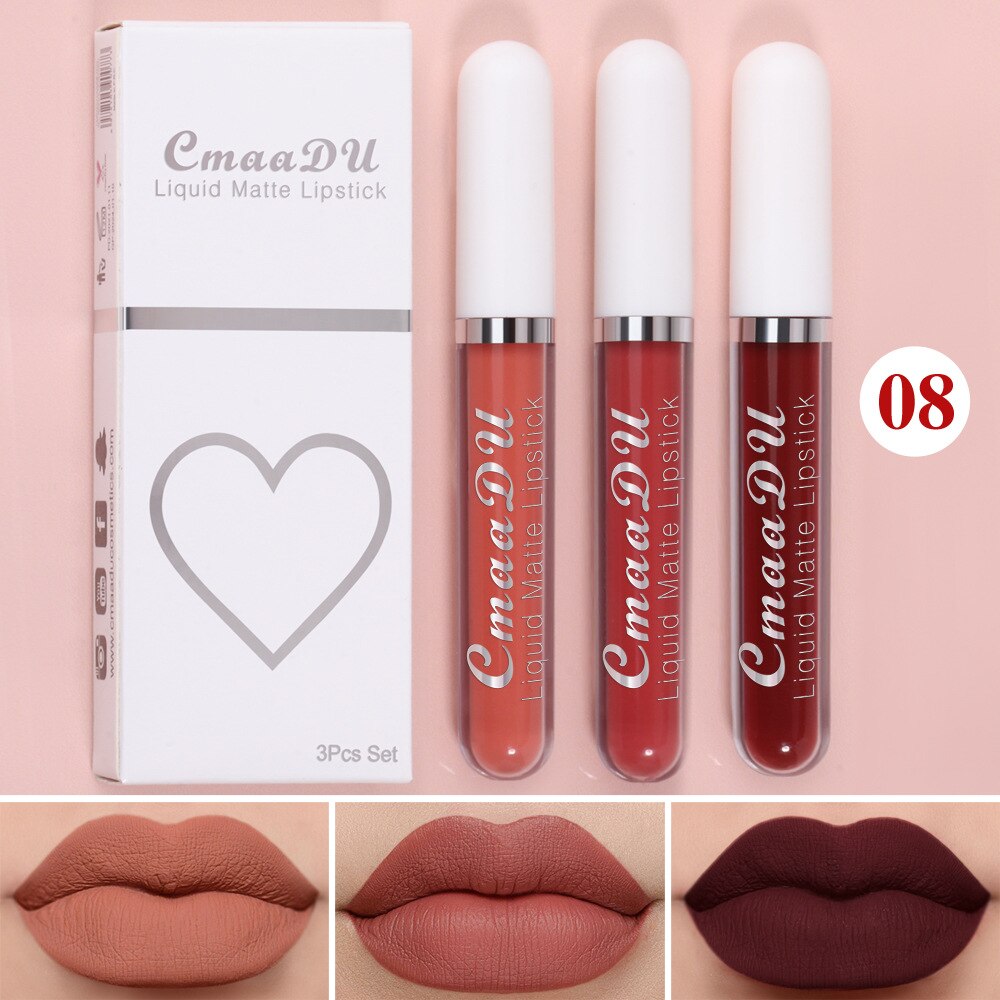 New 3pcs/set Liquid Lipstick Waterproof Long Lasting Cosmetic Black Blue Purple Green Matte Lip Gloss Nude Lip Tint Stain Makeup