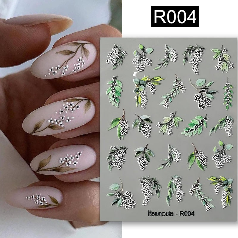 Harunouta Simple Flowers 3D Nail Stickers Gold Heart French Tip Lines Leopard Print Design Adhesive Sliders Manicure Nail Decals