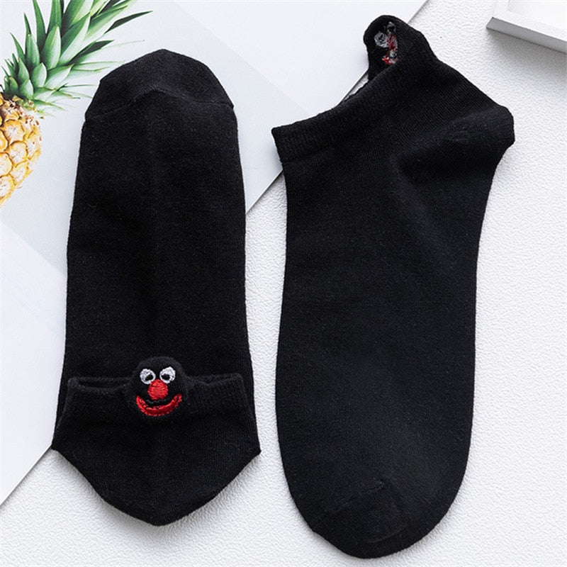 Women Cute Cartoon Expression Short Ankle Socks Happy Fashion Girls Funny Eared Lovers' Cotton Sokken Dropship