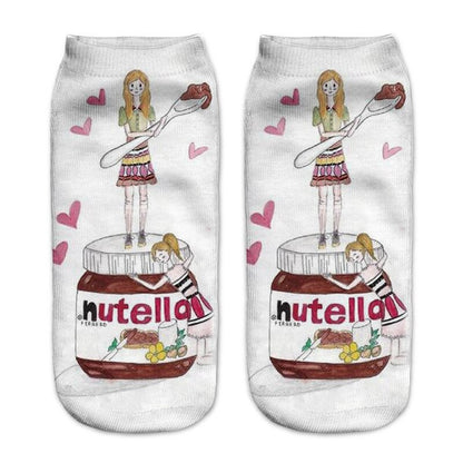 Women Funny Cute 3D Print Foods White Nutella Character Socks Unisex Happy Cartoon Donuts Biscuit Dessert Gift Sokken Dropship