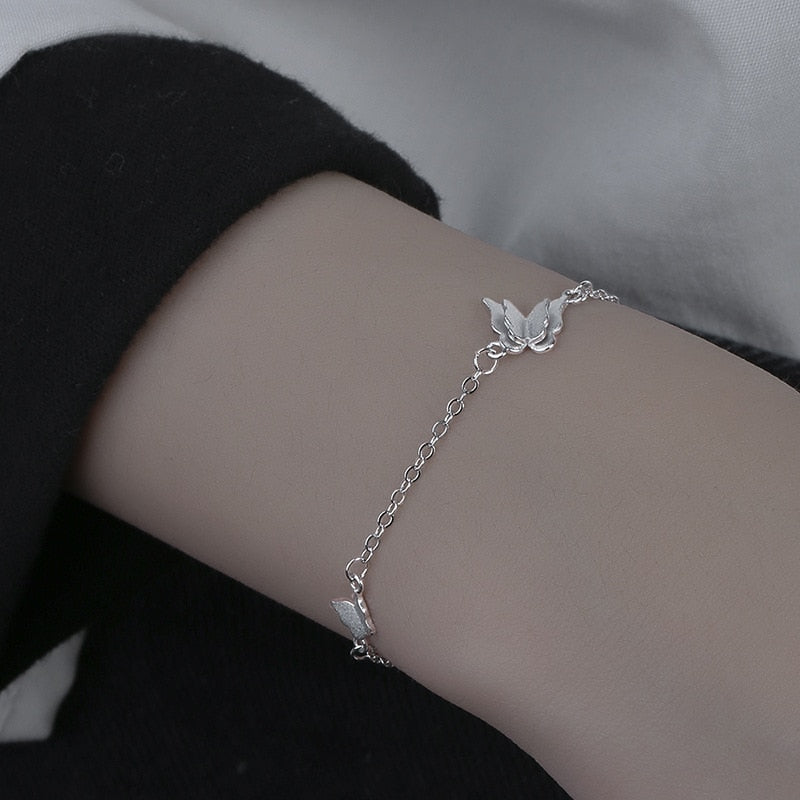 VENTFILLE 925 Sterling Silver Diamond-Studded Butterfly Bracelet Women's Fashion Temperament Flower Adjustable Bracelet