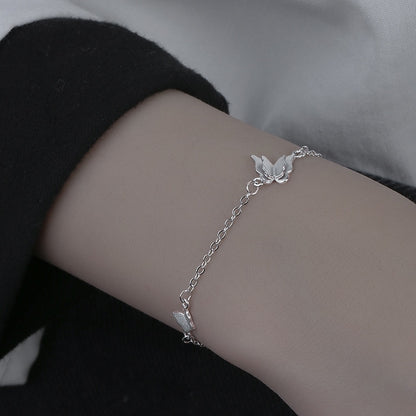 VENTFILLE 925 Sterling Silver Diamond-Studded Butterfly Bracelet Women's Fashion Temperament Flower Adjustable Bracelet