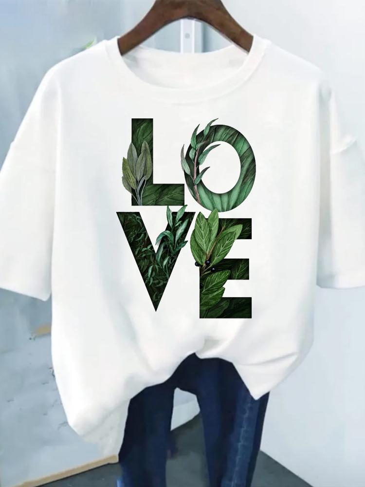 Flower Print Fashion Plant Trend Lovely Style Short Sleeve Women Graphic Tee Summer T Clothing Female Clothes Casual T-shirts