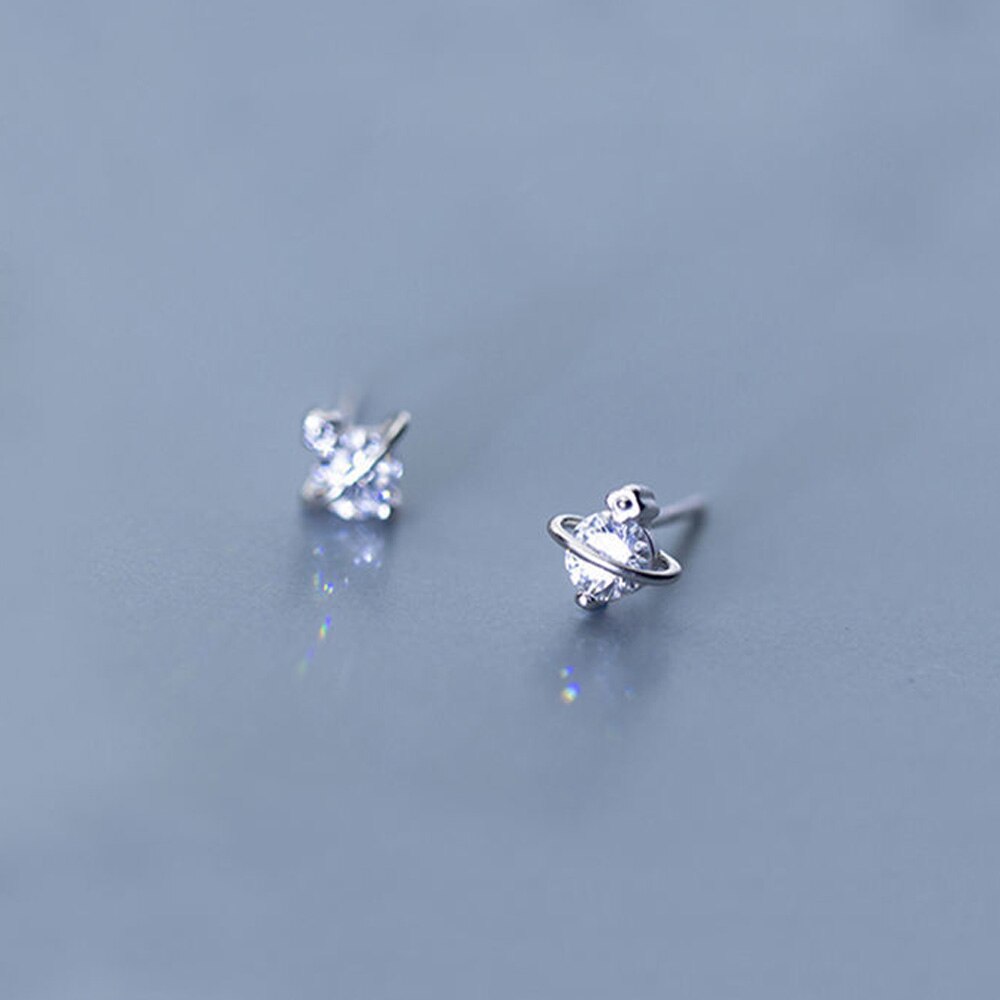 Fashion Astronaut Star Moon Stud Earrings Women Silver Color Zircon Asymmetric Lovely Mini Ear Pierced Studs Party Jewelry Gifts