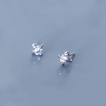 Fashion Astronaut Star Moon Stud Earrings Women Silver Color Zircon Asymmetric Lovely Mini Ear Pierced Studs Party Jewelry Gifts