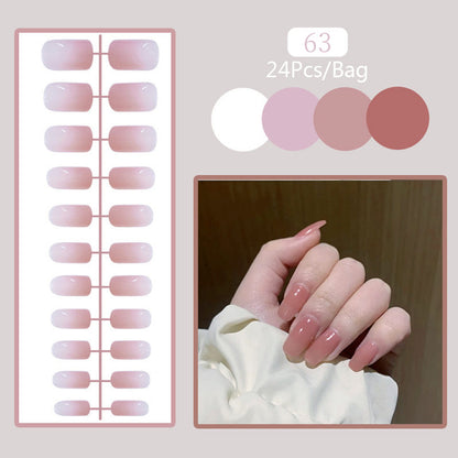 24pcs Sweet Summer Fake Nails Patches Pink Glitter Nude Press on Nails Women Wearable Nail Art Stickers Full Finished False Nail
