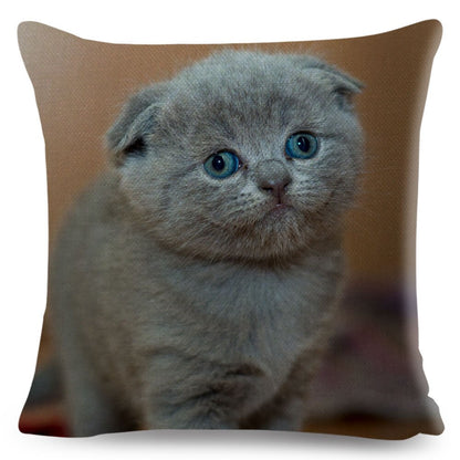 Home Decor British Shorthair Russian Blue Cushion Cover Cute Cat Pet Animal Pillowcase Sofa Polyester Pillowcase 45x45cm