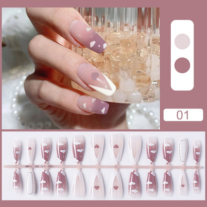 24pcs Sweet Summer Fake Nails Patches Pink Glitter Nude Press on Nails Women Wearable Nail Art Stickers Full Finished False Nail