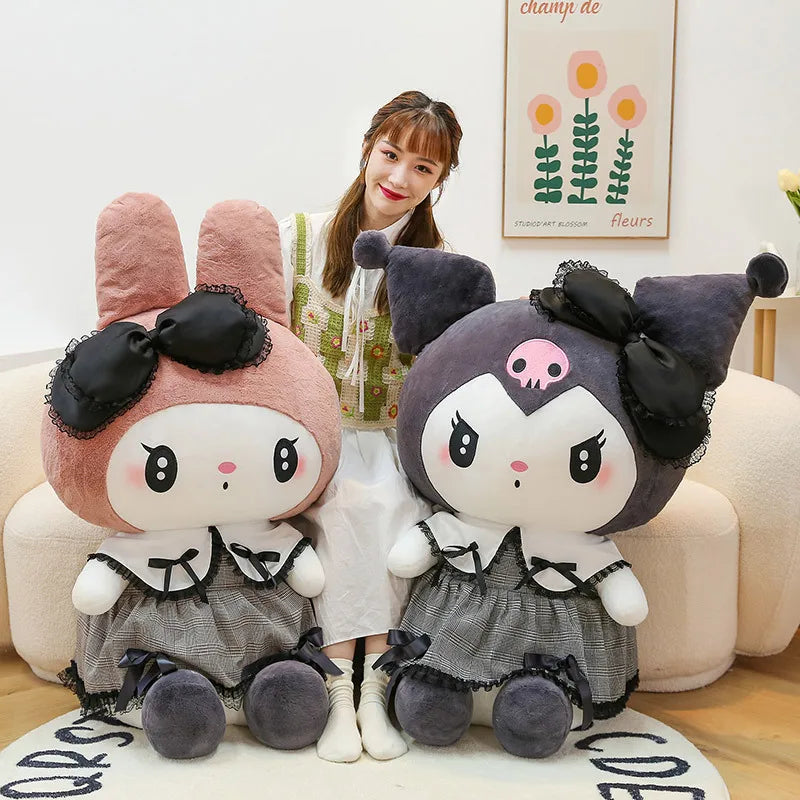 Sanrio Black Kuromi My Melody Plush Stuffed Dolls Kawaii Cartoon Sofa Cushion Pillow Dark Gothic Lace Toy Birthday Gift For Girl