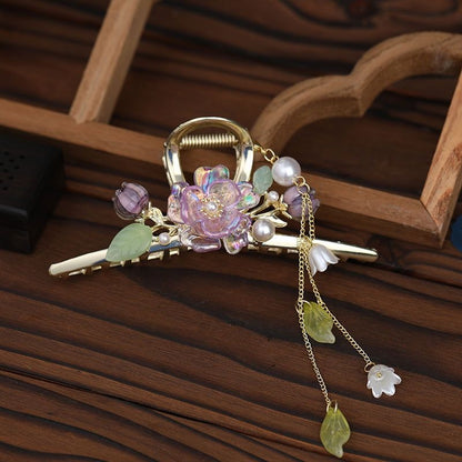 New Classical Orchid Pearl Tassel Grab Clip Ladies Ponytail Clip Flower Shark Clip Girl Elegant Headwear Accessories