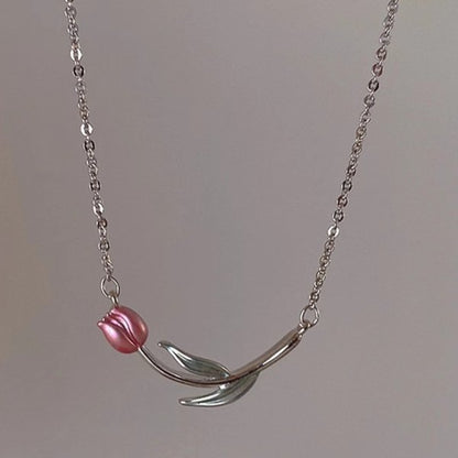 Exquisite Cherry Blossoms Flower Necklace For Women Crystal Zircon Rose Heart Butterfly Clavicle Chain Wedding Romantic Jewelry