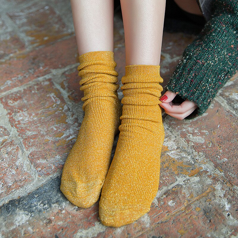 Bright Sparkling Women's socks Fashion Glitter Shiny Sock Sweet Cute golden silver socks Spring Autumn Breathable Soxs