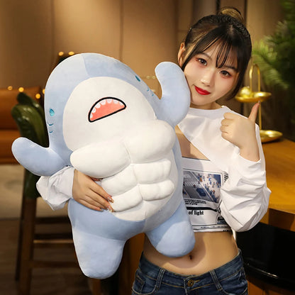 GIANT Shark Plushie 60cm Buff Swole Stuffed Animal Plush Toys Gym Shark Big Muscles Pillow Buddy Cushion Soft Doll Children Kids Gift