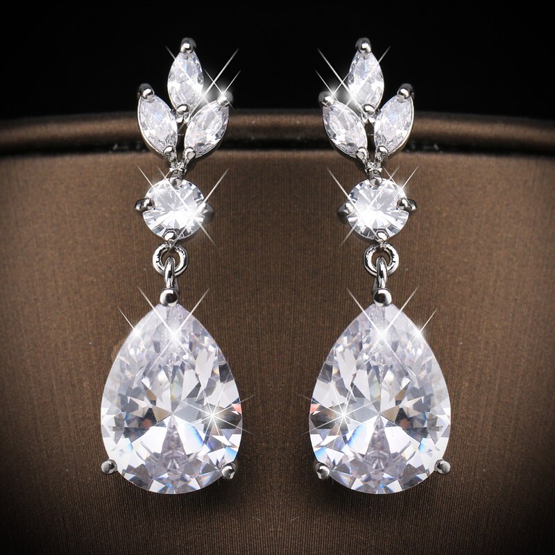 Luxury Zircon Wedding Long Dangle Earrings with Round Water Drop Elegant CZ Earrings for Women Bridal Wedding Jewelry Dress