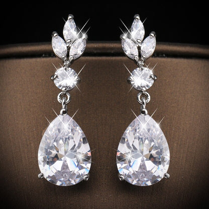 Luxury Zircon Wedding Long Dangle Earrings with Round Water Drop Elegant CZ Earrings for Women Bridal Wedding Jewelry Dress
