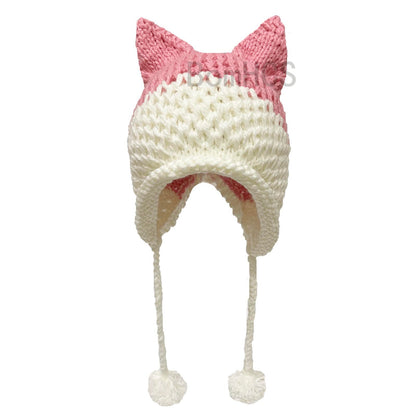 BomHCS Cute Fox Ears Beanie Winter Warm 100% Handmade Knit Hat