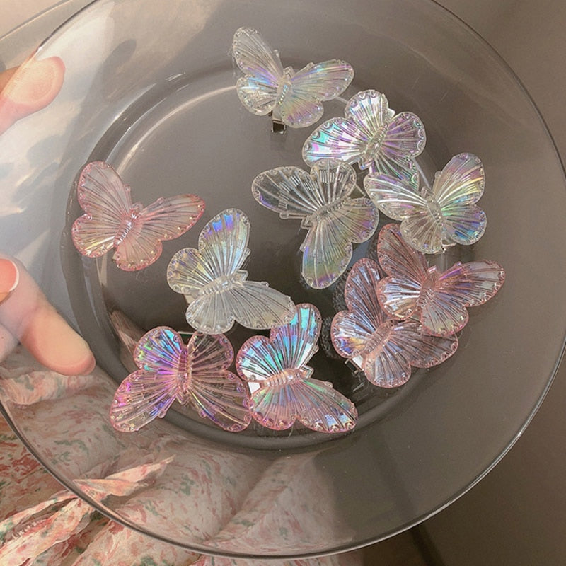 5Pcs Fashion Girls Transparent Butterfly Pink Hairpin Children Heart Shape Hair Clips Women Barrettes Headband Hair Accessories