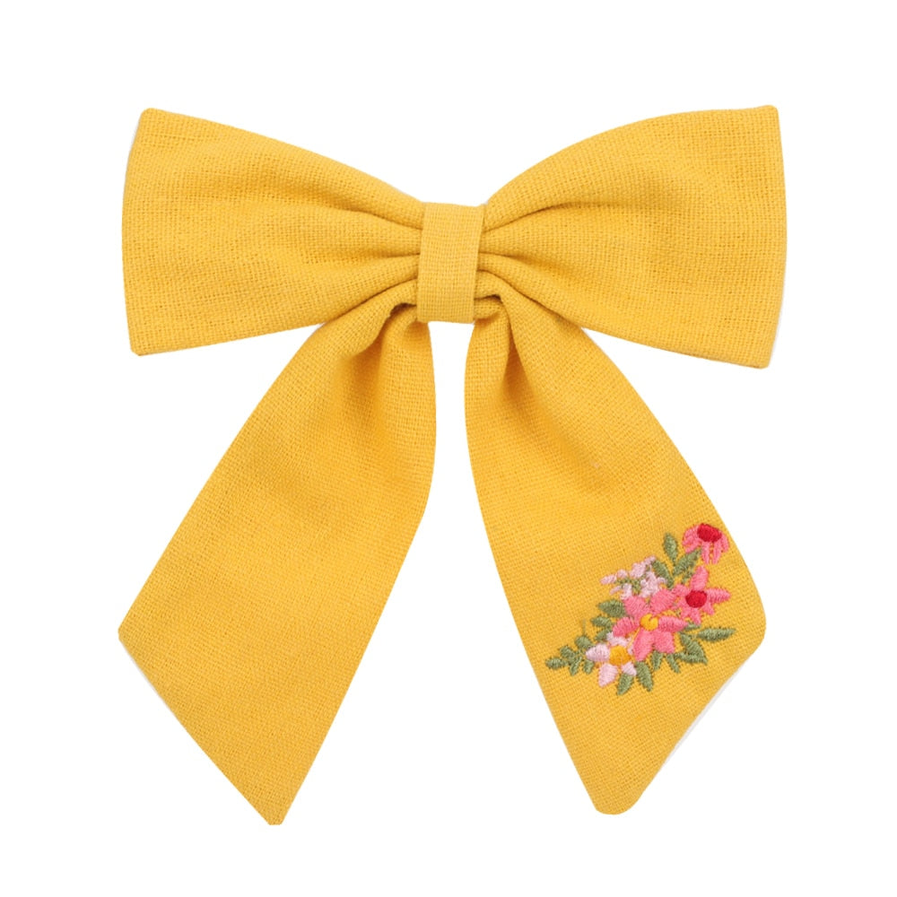 Fashion Embroidery Bows Hair Clips Solid Hairpins For Girls Handmade Ribbon Barrettes Kids Butterfly Hair Pin Korean Headwear