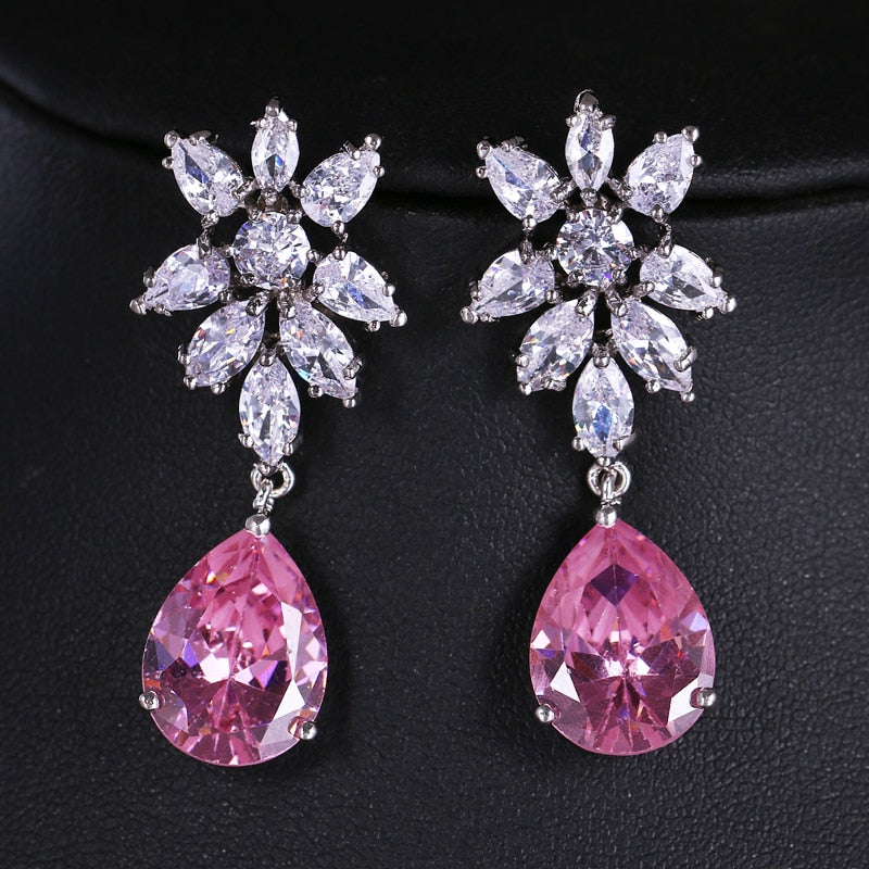 Luxury Zircon Wedding Long Dangle Earrings with Round Water Drop Elegant CZ Earrings for Women Bridal Wedding Jewelry Dress