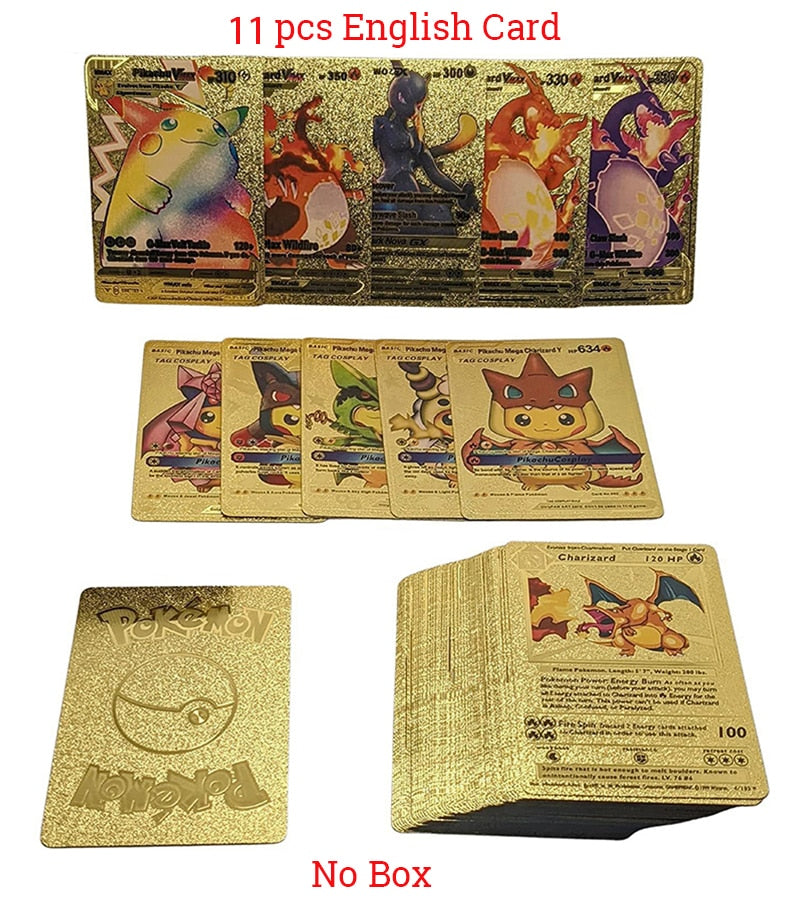 Rare Limited Edition 11pcs Pokémon Card Set: Gold Silver Black VMAX GX Surprise Gift Spanish English