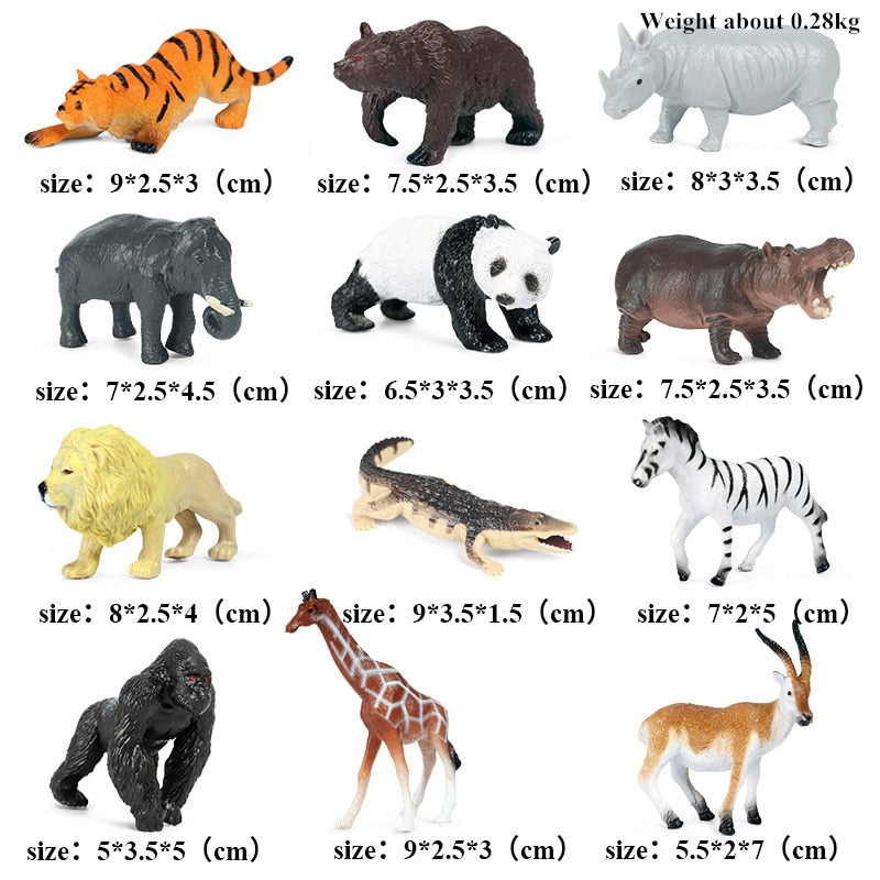 Oenux Montessori Miniature Lion Shark Horse Dinosaur Animals Model Set Action Figures Figurine Zoo Cute Education Kids Toy Gift
