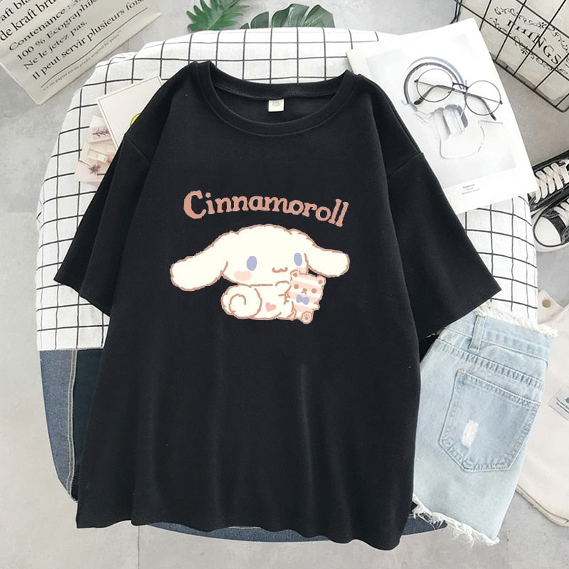 Y2K Sanrio Cinnamoroll T-Shirt Hello Kitty Cartoon Cute Print Female Short-Sleeved Soft Sister Summer Student Top Women Shirts