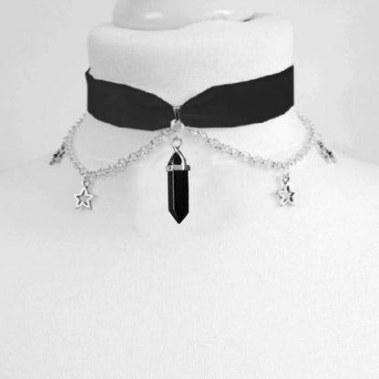 Velvet moon  stars choker Moon And Stars Chain Choker Kawaii Pastel Pink Velvet Chain fashion delicacy women