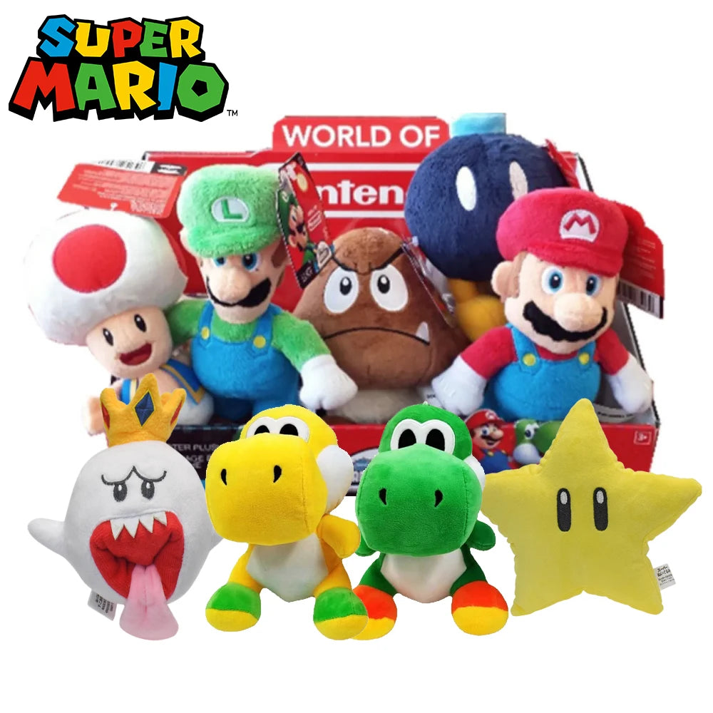 Super Mario Bros Baby Mario Plush Toy Video Game Luigi Koopa Troopa Toad Yoshi Bob-omb King Boo Star Doll Cute Toys Stuffed Dolls Kids Birthday Gift
