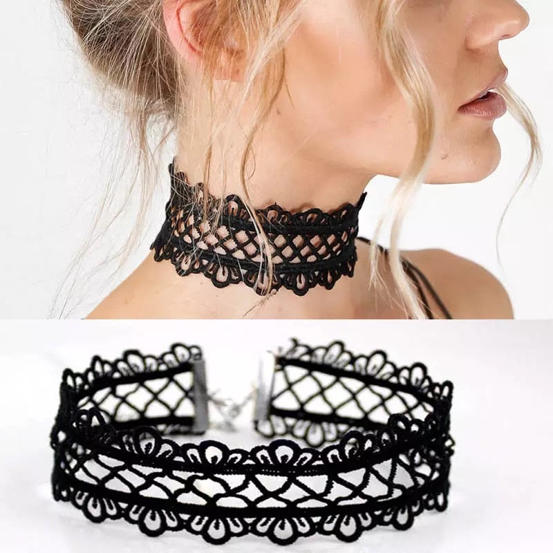 Korean Fashion Velvet Choker Necklace for Women Vintage Lace Necklace with Pendants Gothic Girl Neck Jewelry Accessories