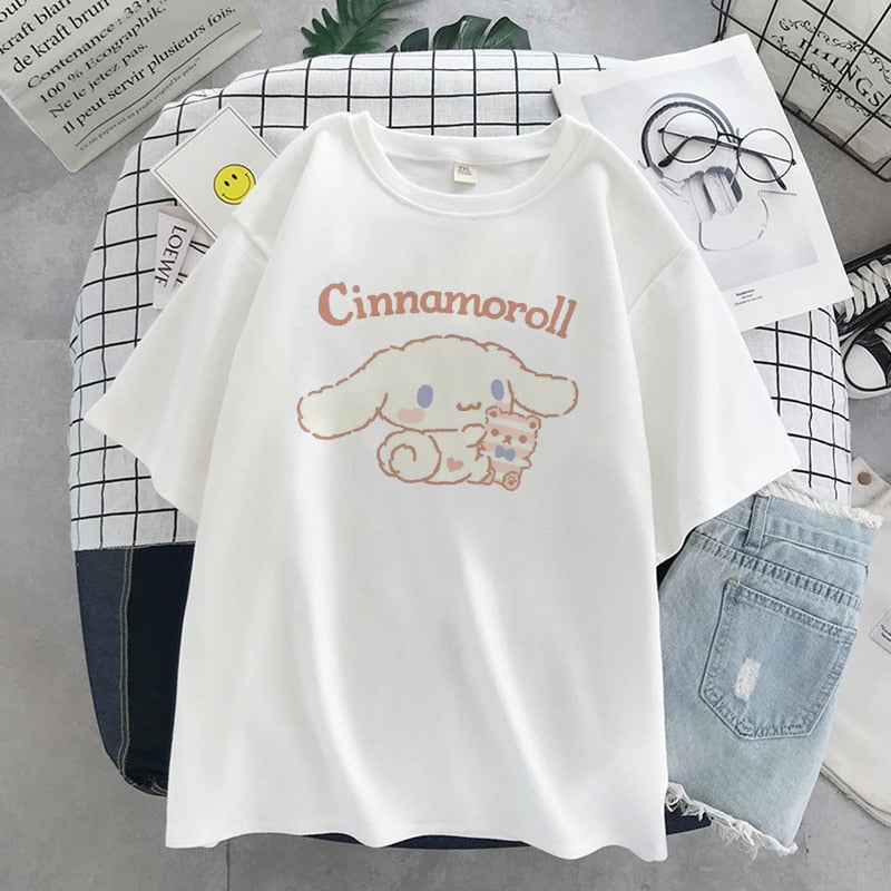 Y2K Sanrio Cinnamoroll T-Shirt Hello Kitty Cartoon Cute Print Female Short-Sleeved Soft Sister Summer Student Top Women Shirts