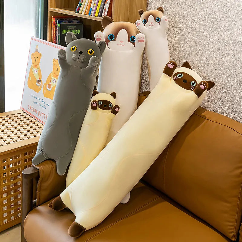 Long Cat Pillow Buddy 130cm Kitten Giant Stuffed Animal Kitty Plushies Black White Big Koala Panda Soft Squishy Bed Sofa Cushion Home Decor Birthday Girl Gifts