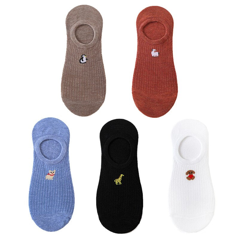 5 pairs of 10 pieces Spring fashion socks Women cartoon animal embroidery cotton Women's socks Casual sports funny ankle socks