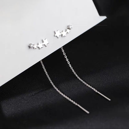 Trend Long Wire Tassel Thread Chain Climb Star Heart Beads Pendants Drop Earrings women's Straight Hanging Earings Jewelry