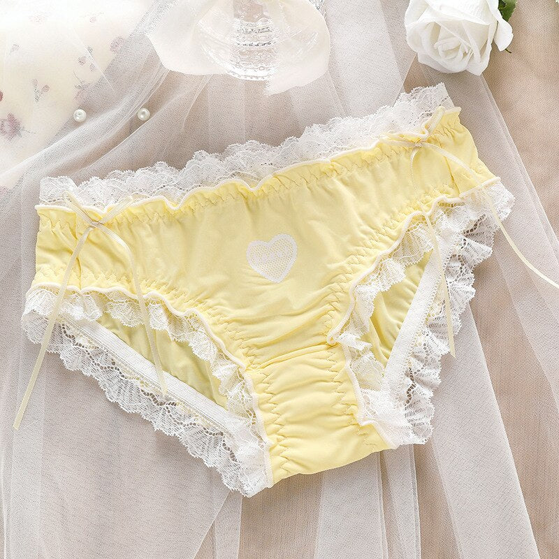 Japanese Style Soft Ice Silk Cute Lovely Sweety Lace Cotton Princess Cosplay Women Underwear Lolita Low Waist Breathable Panties