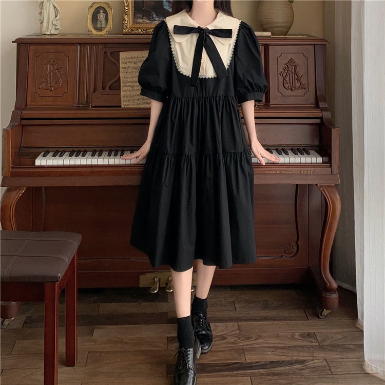 HOUZHOU Women Lolita Dress Kawaii Elegant Vintage Dresses Summer Sweet Cute Puff Sleeve Preppy Style Sundress Fashion Robe