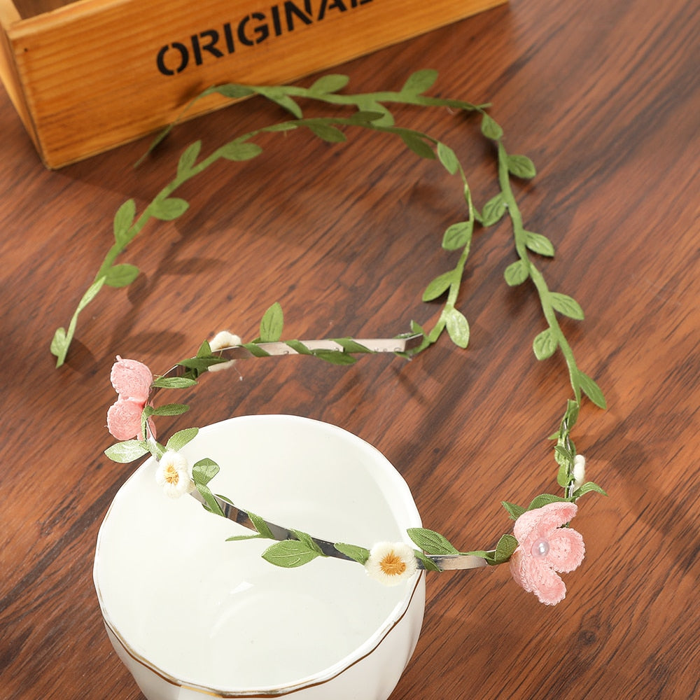 Bohemian Rattan Flower Vines Crown Headband for Bride Wedding Hair Accessories Girls Floral Wreath Head Band Hairstyles Headdres