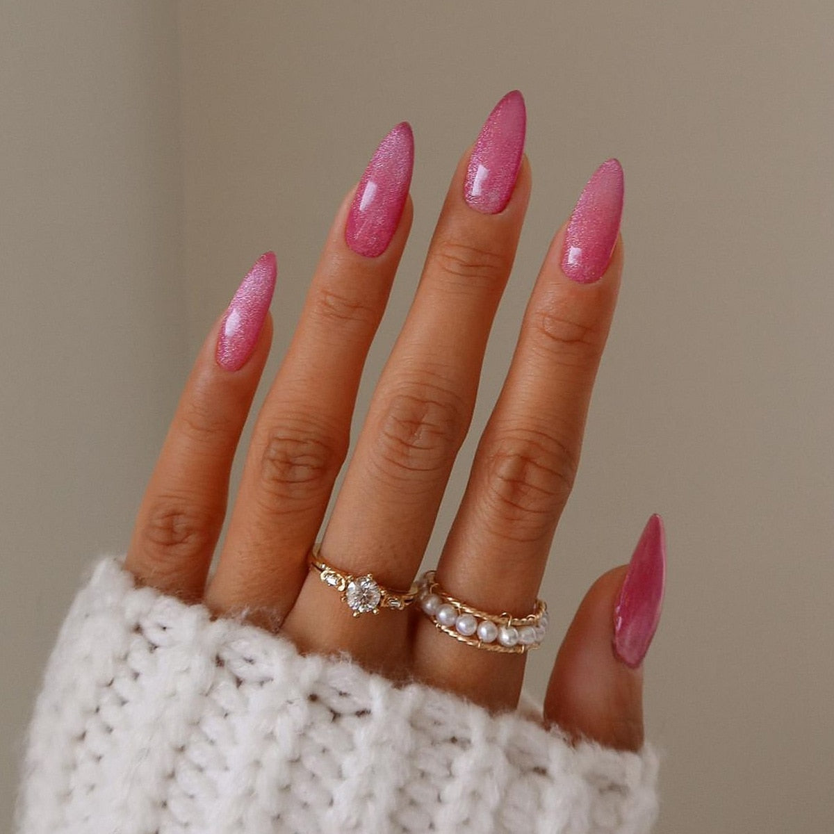 24PCS/box Mid-length  stiletto nail tips Gradients wear full cover paragraph fashion Manicure patch false fingernails for girls