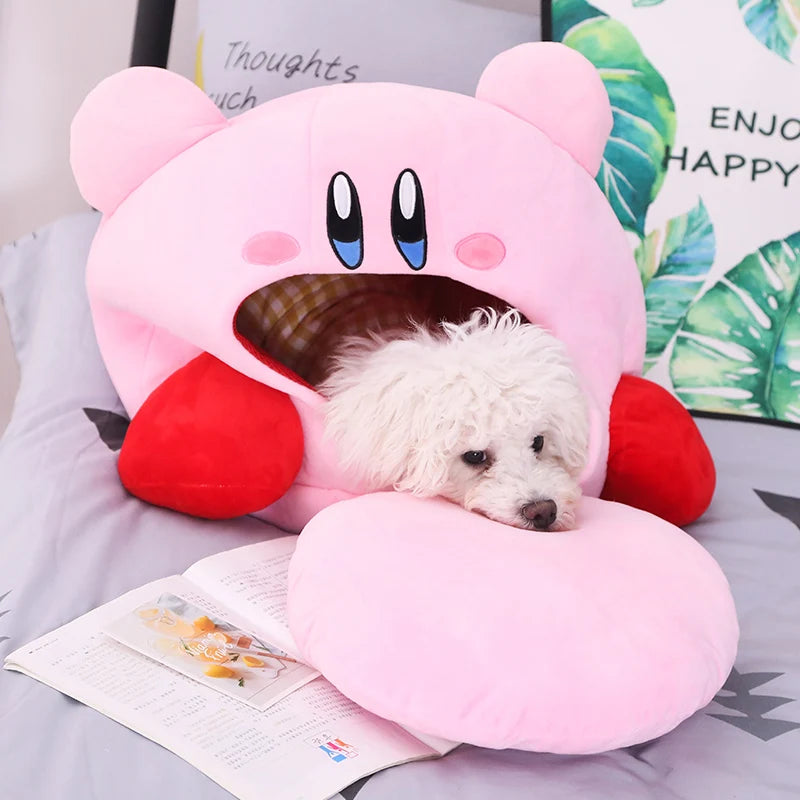 Anime Games Kirby Peripheral Cartoon Plush Doll Funny Nap Pillow Soft Pet Cat Nest Kawaii Kirby Stuffed Toy Pet Bed Deco Gift