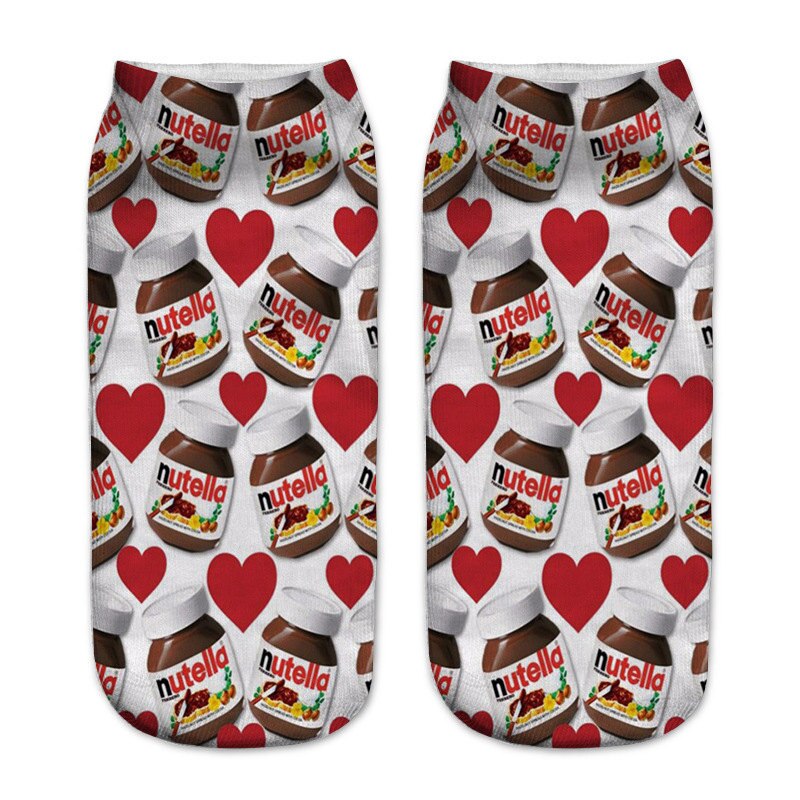 Women Funny Cute 3D Print Foods White Nutella Character Socks Unisex Happy Cartoon Donuts Biscuit Dessert Gift Sokken Dropship