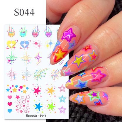 Harunouta Simple Flowers 3D Nail Stickers Gold Heart French Tip Lines Leopard Print Design Adhesive Sliders Manicure Nail Decals