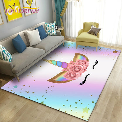 3D Cartoon Cute Unicorn Area Rug,Carpet Rug for Living Room Bedroom Sofa Doormat Kitchen Decoration,Kid Play Non-slip Floor Mat