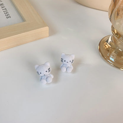New Cute Flocking Plush Cat Earring Japan Korea for Women Girls Bear Cartoon with A Hundred Earrings Party Jewelry Gifts