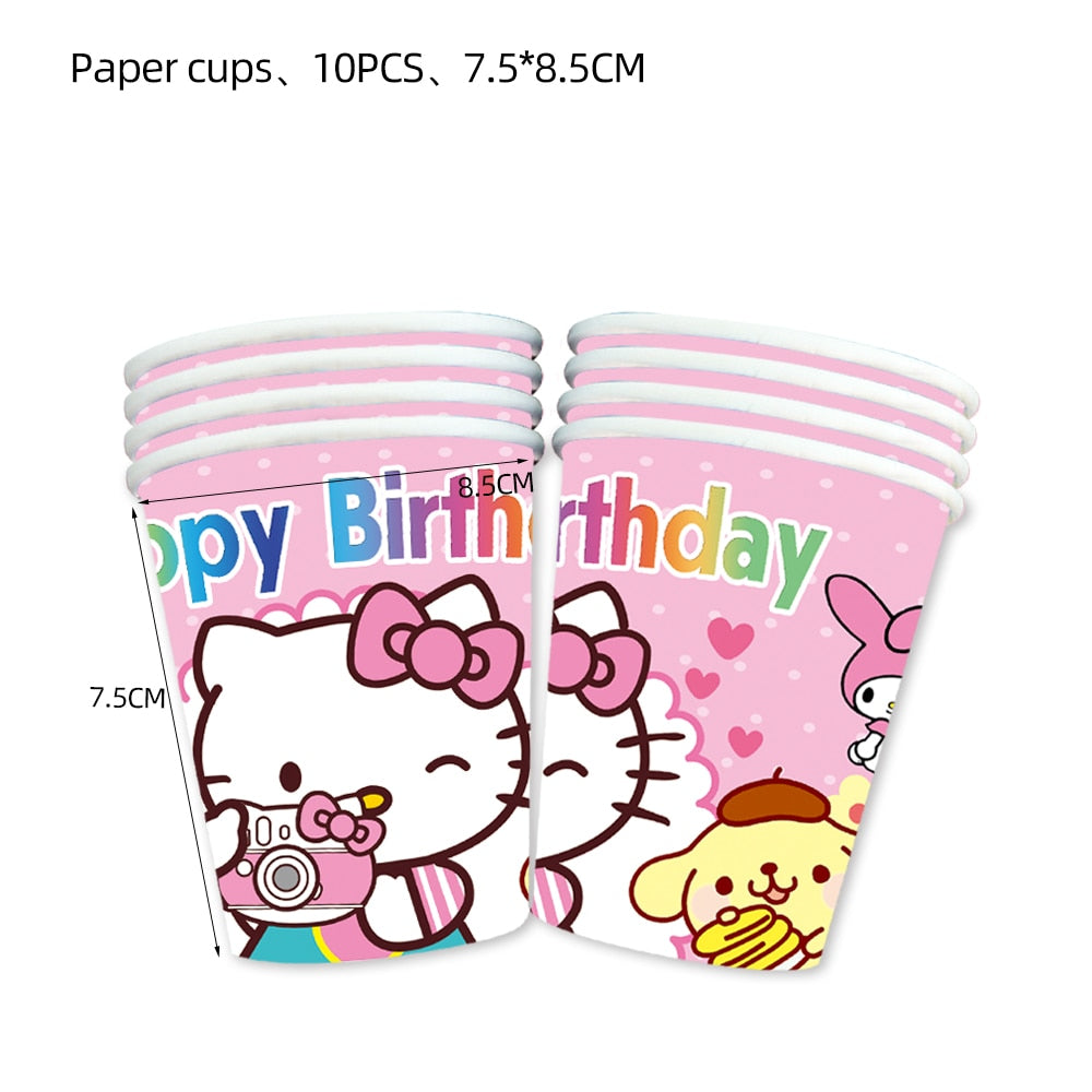 Hello Kitty Theme Baby Shower Girls Party Supplies Paper Cup Plate Tablecloth Kids Birthday Party Banner Wedding Decor Balloons