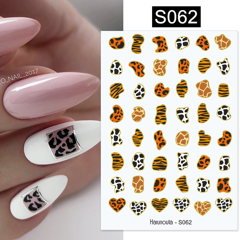 Harunouta Simple Flowers 3D Nail Stickers Gold Heart French Tip Lines Leopard Print Design Adhesive Sliders Manicure Nail Decals