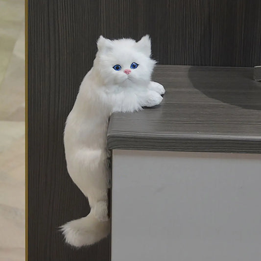 Realistic Furry Hanging Cat Plush Cat Doll Animal Figurines Home TV Decoration Cute Kitten Model Soft Toy Child Gift