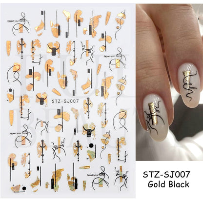 1pcs 3D Nail Sticker Black Heart Love Self-Adhesive Slider Letters Nail Art Decorations Stars Decals Manicure Accessories GLF740