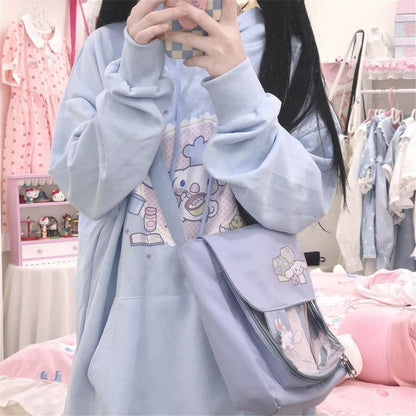 Sanrio Cinnamoroll Cute Hoodie Fashion Cartoon Kawaii Anime Girl Spring and Autumn Hooded Loose Sweatshirt Girl Birthday Gift